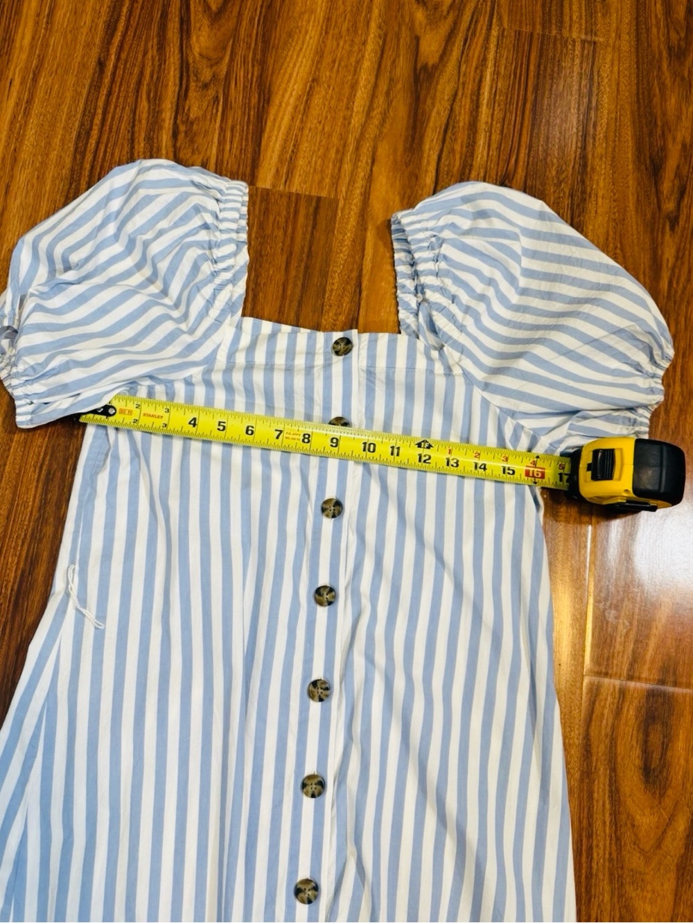 J. CREW Women Dress Square Neck Blue White Stripe Puff Sleeve  - Size XS - Picture 6 of 7